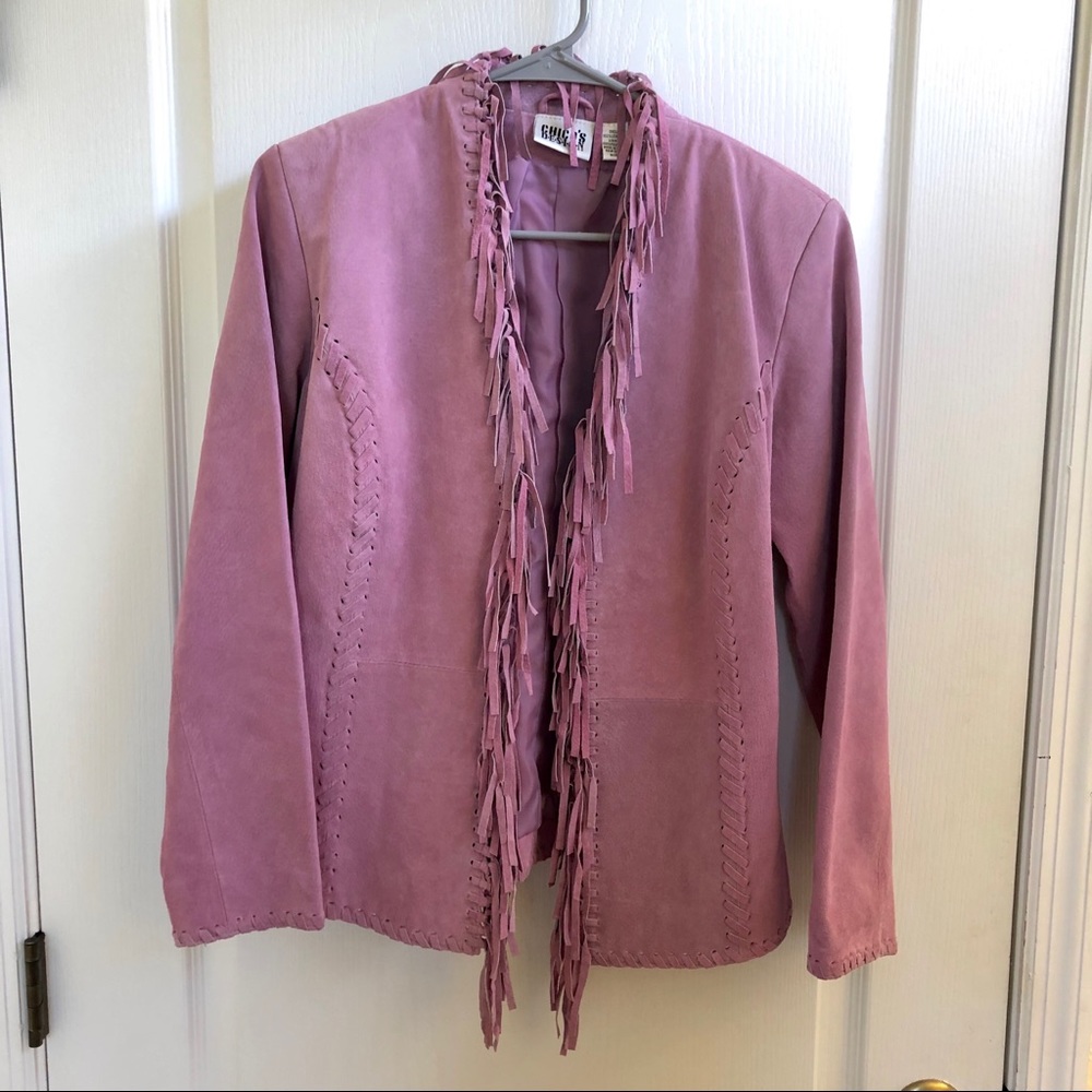 Chico’s Design Pink Suede Fringe Blazer